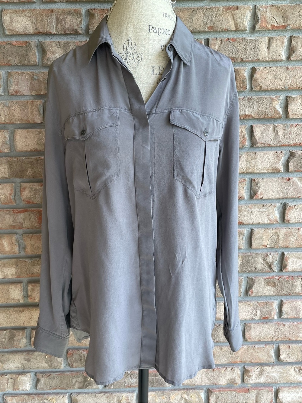 Banana Republic Gray Silk Button-Front Shirt.